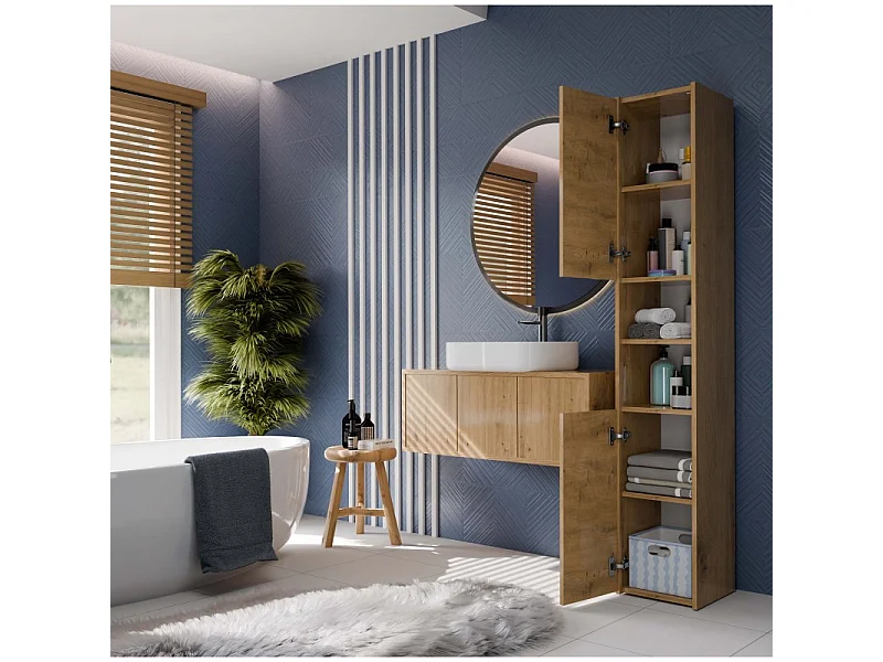 Szafka łazienkowy Sara S30 | Dąb Artisan | 30x30x170 cm | Szafka Regał Nowoczesny