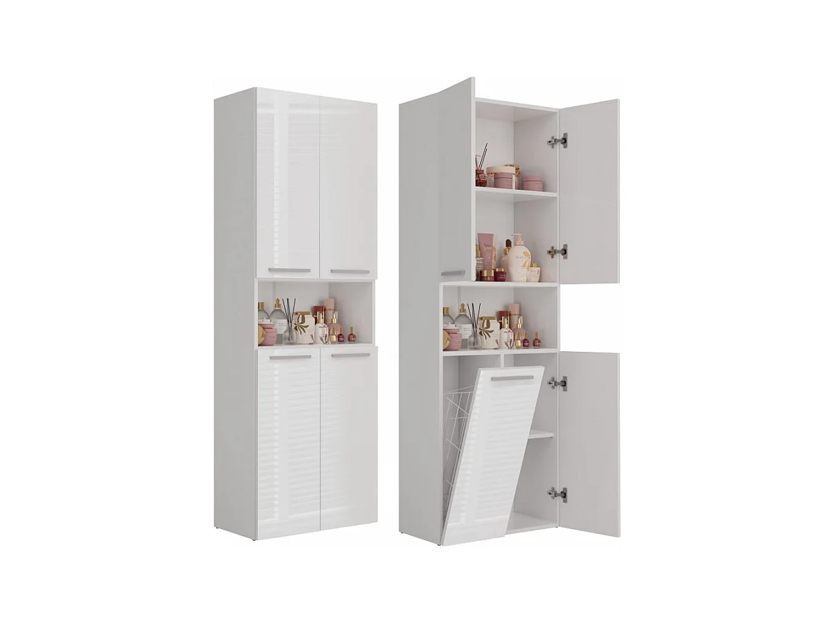 Słupek Łazienkowy NEL | Biały Połysk | 60x30x174 cm | Regał Łazienkowy