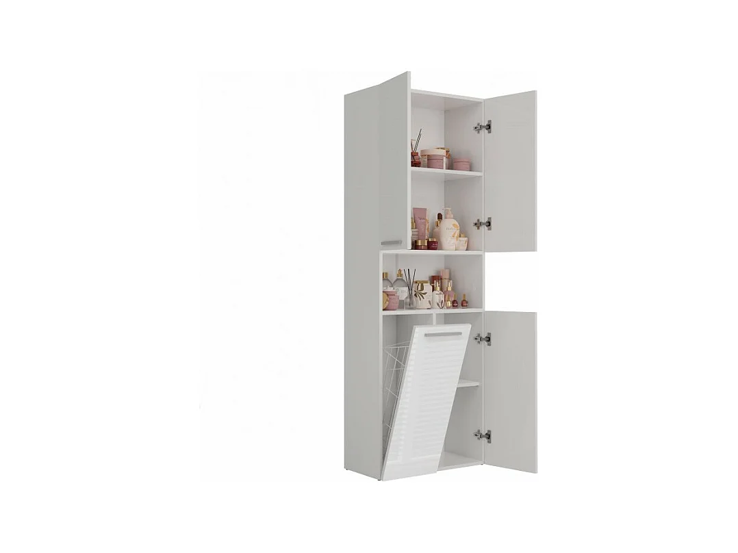 Słupek Łazienkowy NEL | Biały Połysk | 60x30x174 cm | Regał Łazienkowy