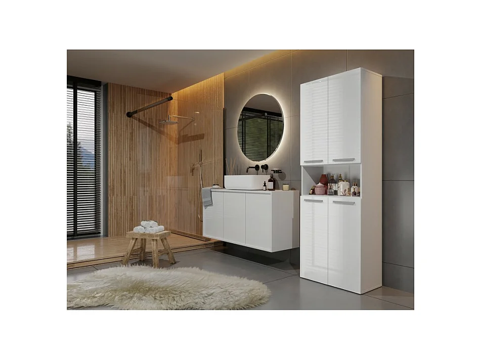 Słupek Łazienkowy NEL | Biały Połysk | 60x30x174 cm | Regał Łazienkowy