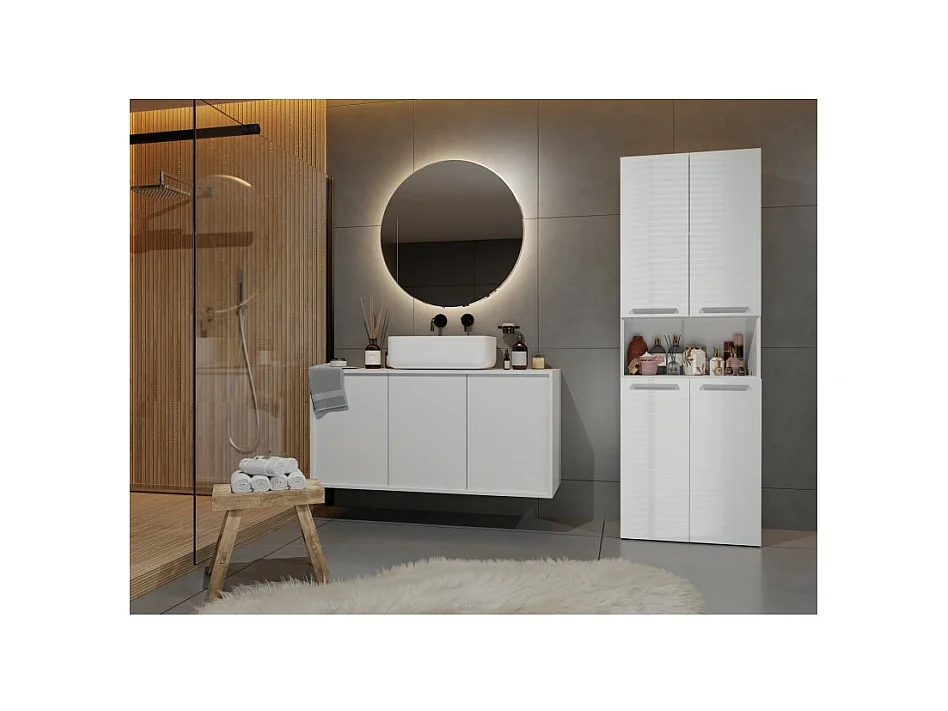 Słupek Łazienkowy NEL | Biały Połysk | 60x30x174 cm | Regał Łazienkowy