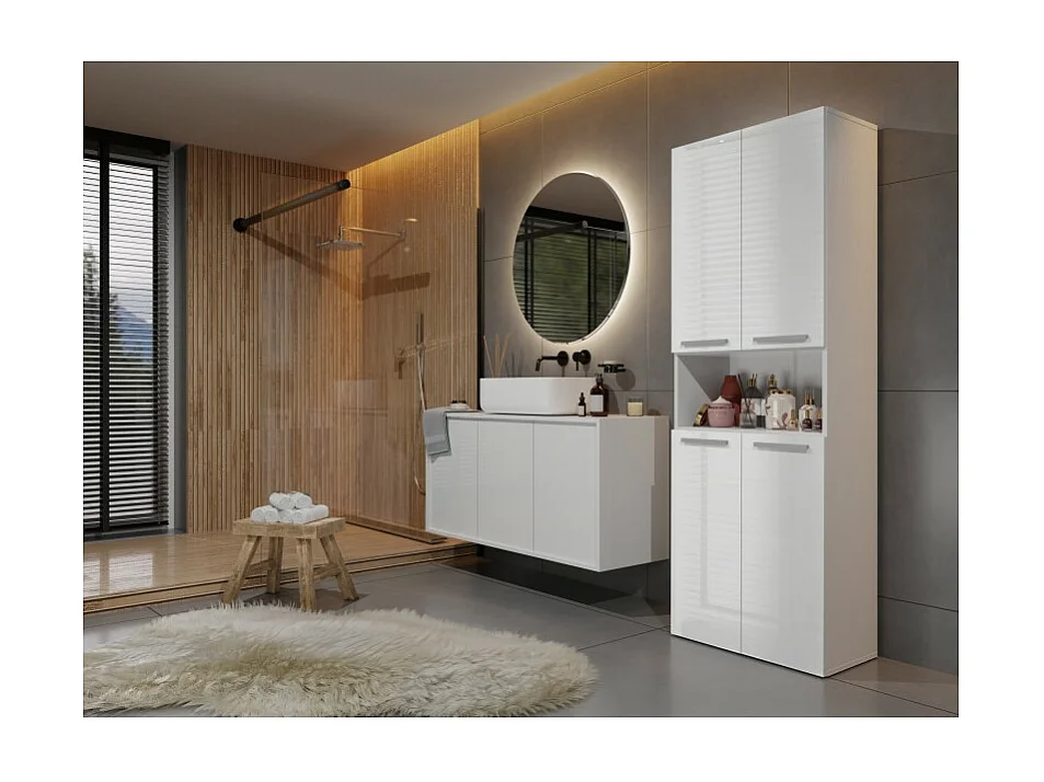 Słupek Łazienkowy NEL | Biały Połysk | 60x30x174 cm | Regał Łazienkowy