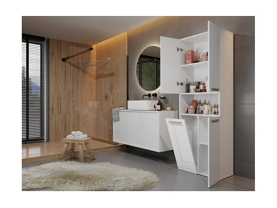 Słupek Łazienkowy NEL | Biały Połysk | 60x30x174 cm | Regał Łazienkowy