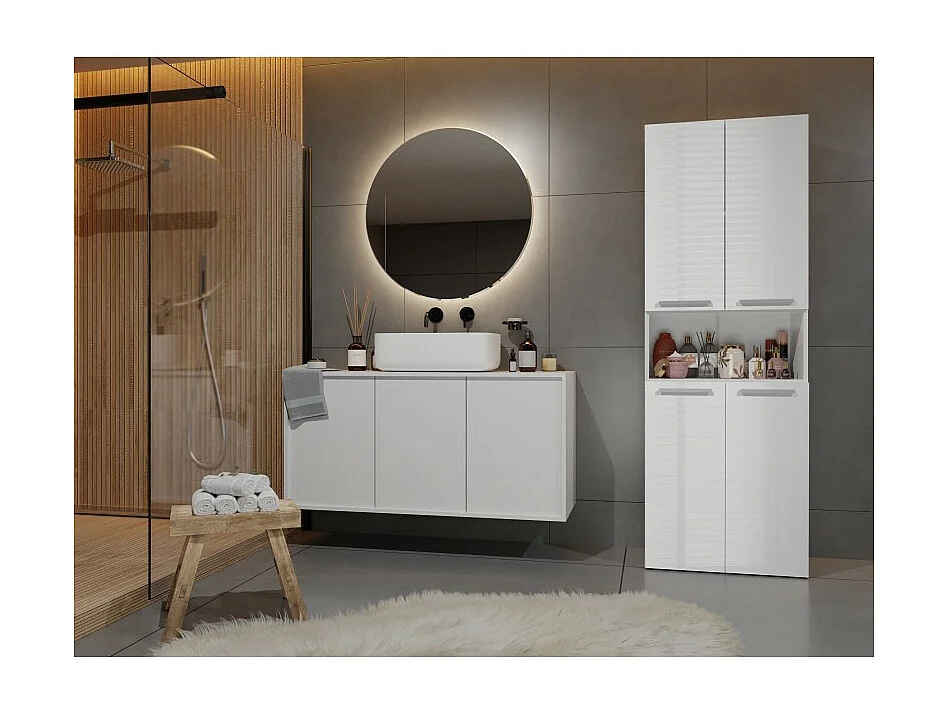 Słupek Łazienkowy NEL | Biały Połysk | 60x30x174 cm | Regał Łazienkowy