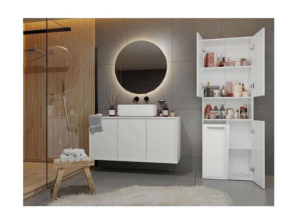 Słupek Łazienkowy NEL | Biały Połysk | 60x30x174 cm | Regał Łazienkowy