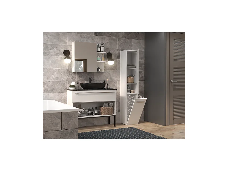 Słupek Łazienkowy Nel IV | Biały |  31x30x174 cm | Regał Łazienkowy