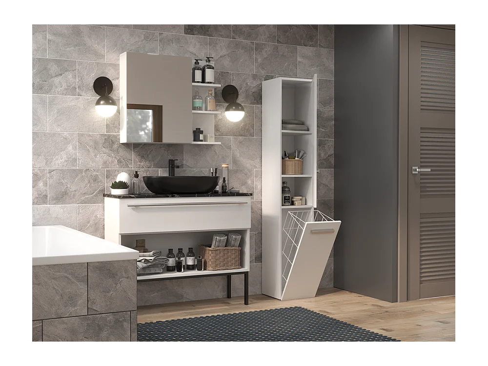 Słupek Łazienkowy Nel IV | Biały |  31x30x174 cm | Regał Łazienkowy