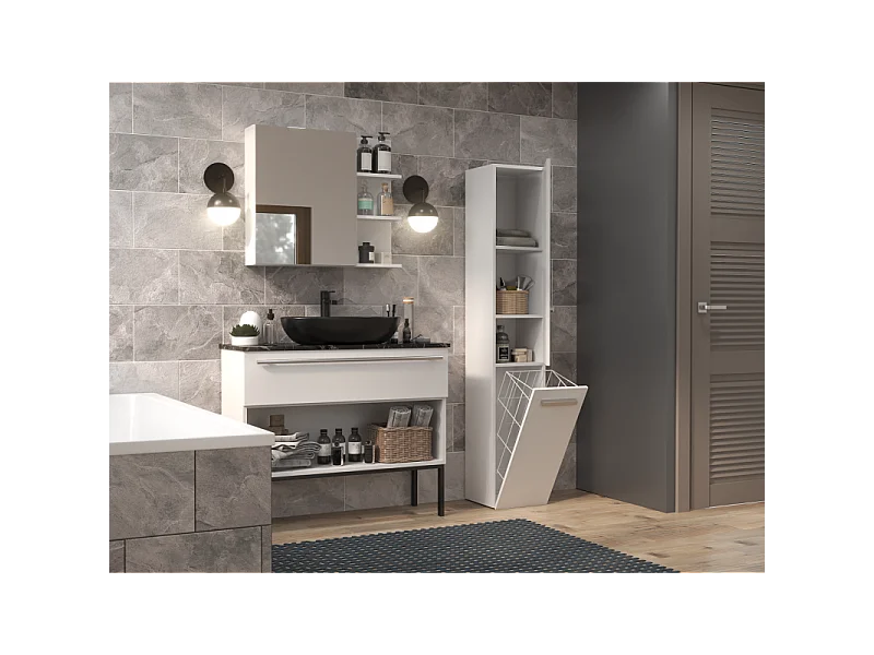 Słupek Łazienkowy Nel IV | Biały |  31x30x174 cm | Regał Łazienkowy