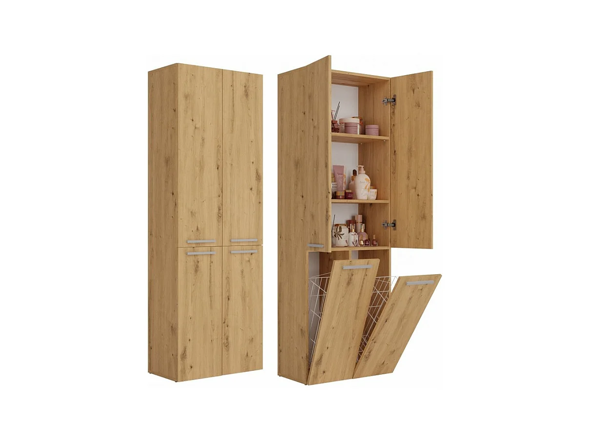 Słupek łazienkowy NEL 2K DD |  Dąb Artisan | 60x30x174 cm | Regał, Półki