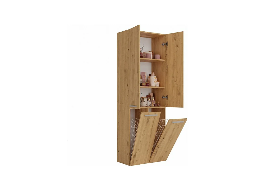 Słupek łazienkowy NEL 2K DD |  Dąb Artisan | 60x30x174 cm | Regał, Półki