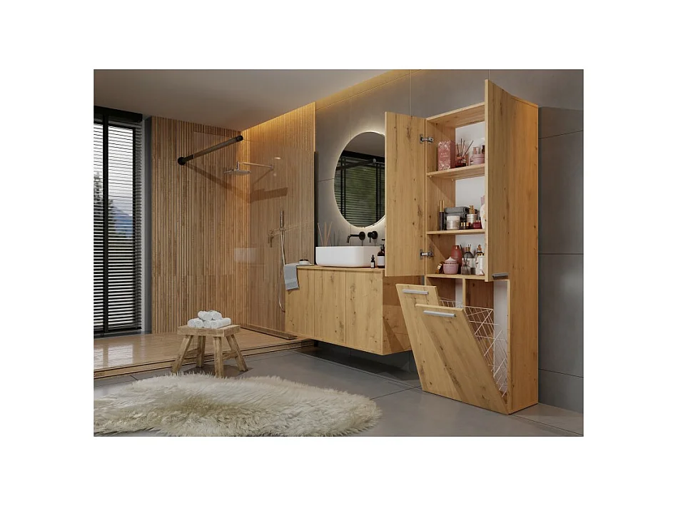 Słupek łazienkowy NEL 2K DD |  Dąb Artisan | 60x30x174 cm | Regał, Półki