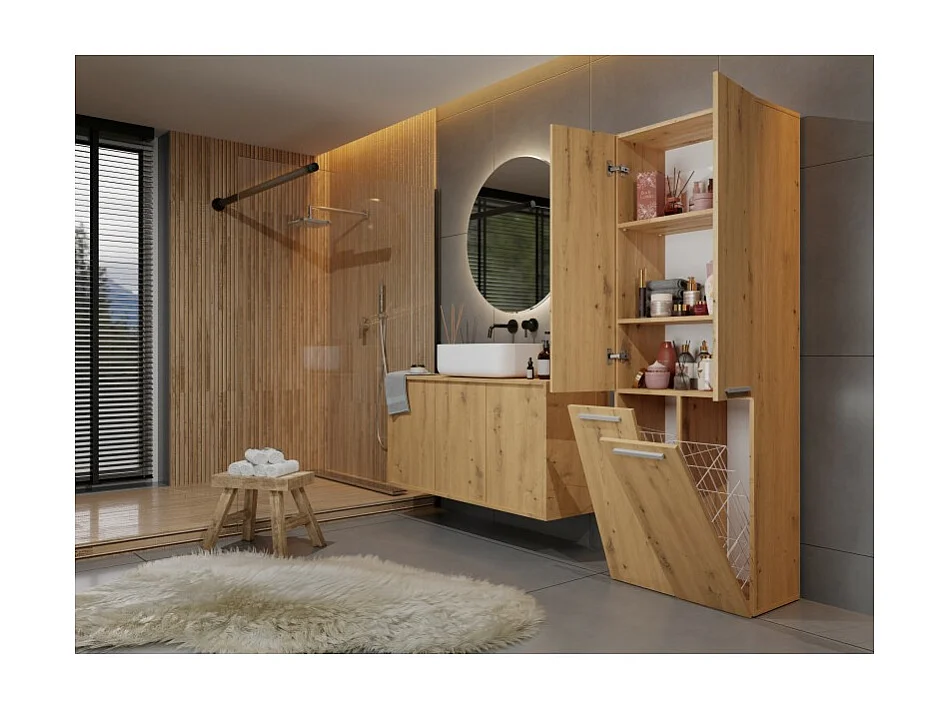 Słupek łazienkowy NEL 2K DD |  Dąb Artisan | 60x30x174 cm | Regał, Półki