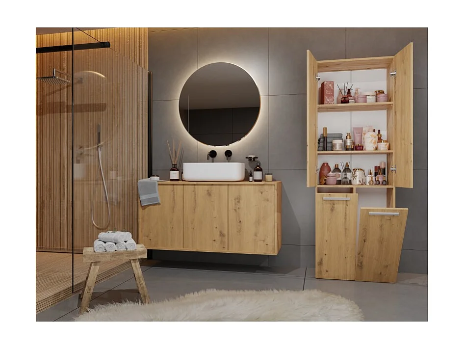 Słupek łazienkowy NEL 2K DD |  Dąb Artisan | 60x30x174 cm | Regał, Półki