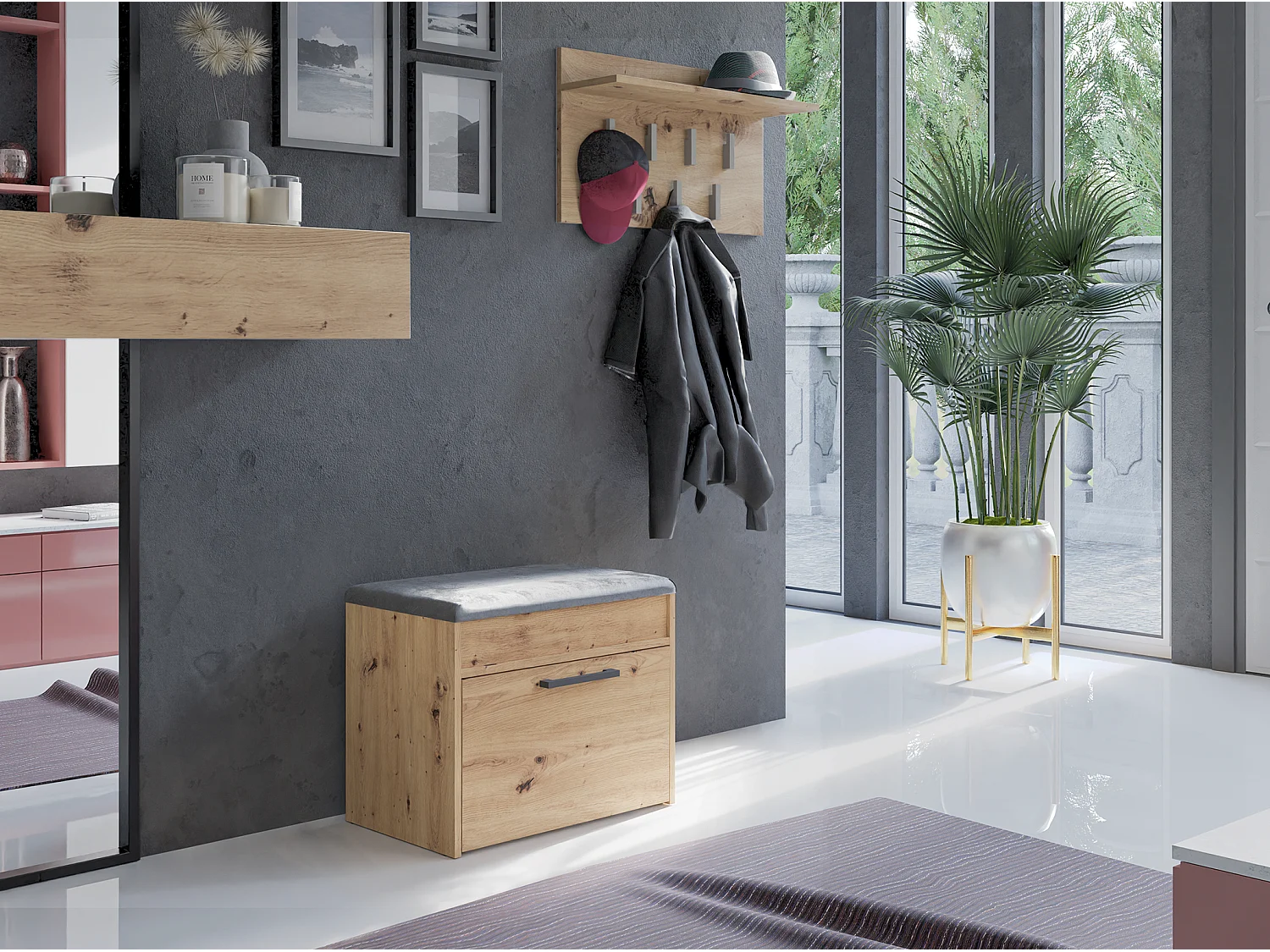 Szafka na Obuwie Parma MINI | Dąb Artisan |  60x35x49 cm | Szafka na obuwie z siedziskiem