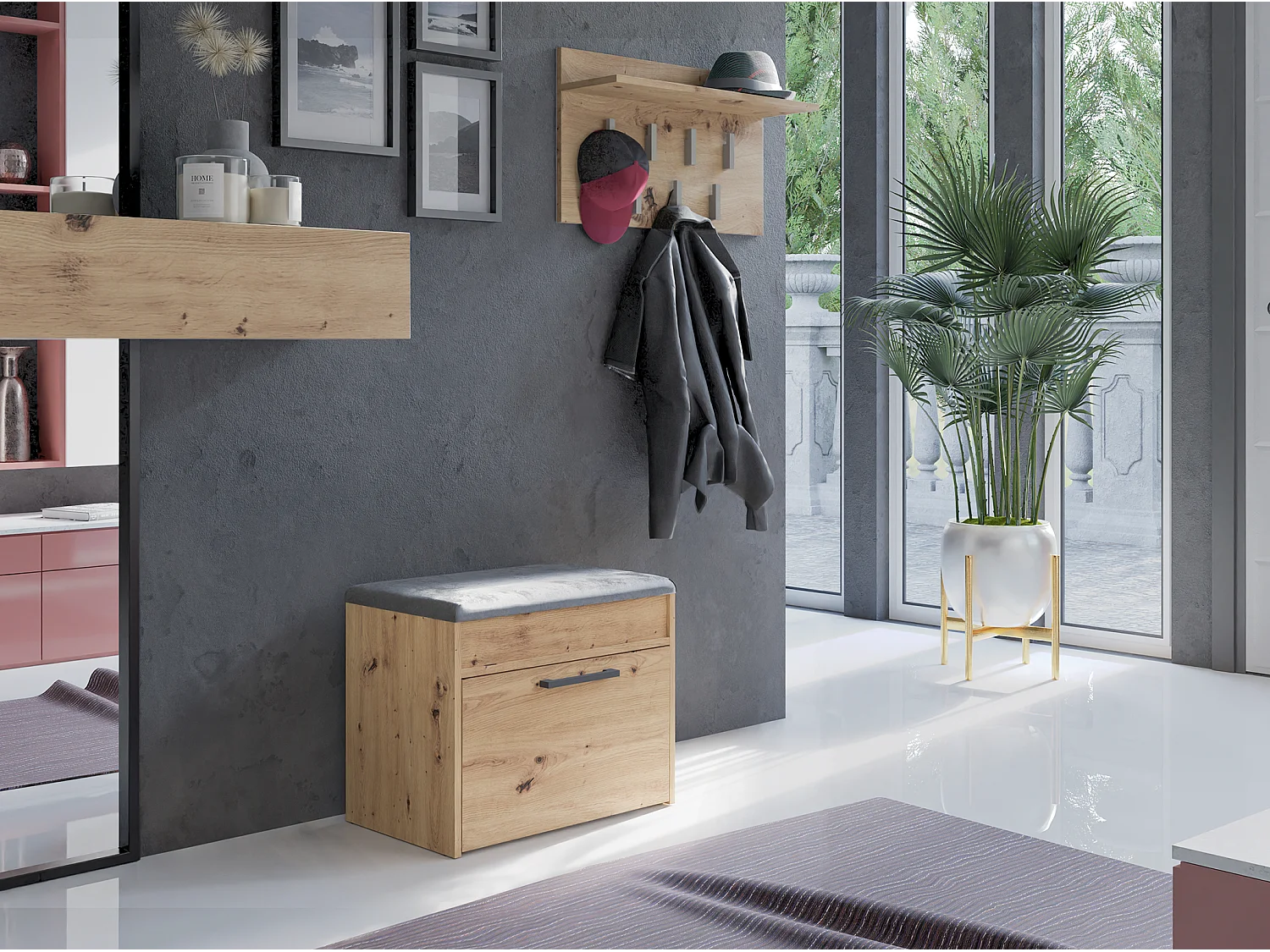 Szafka na Obuwie Parma MINI | Dąb Artisan |  60x35x49 cm | Szafka na obuwie z siedziskiem