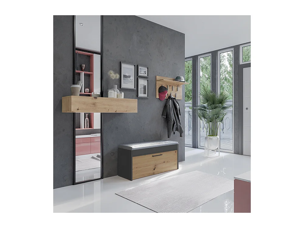 Szafka na obuwie Parma | Antracyt/Dąb Artisan | 100x35x49 cm | Szafka na obuwie z siedziskiem i schowkiem
