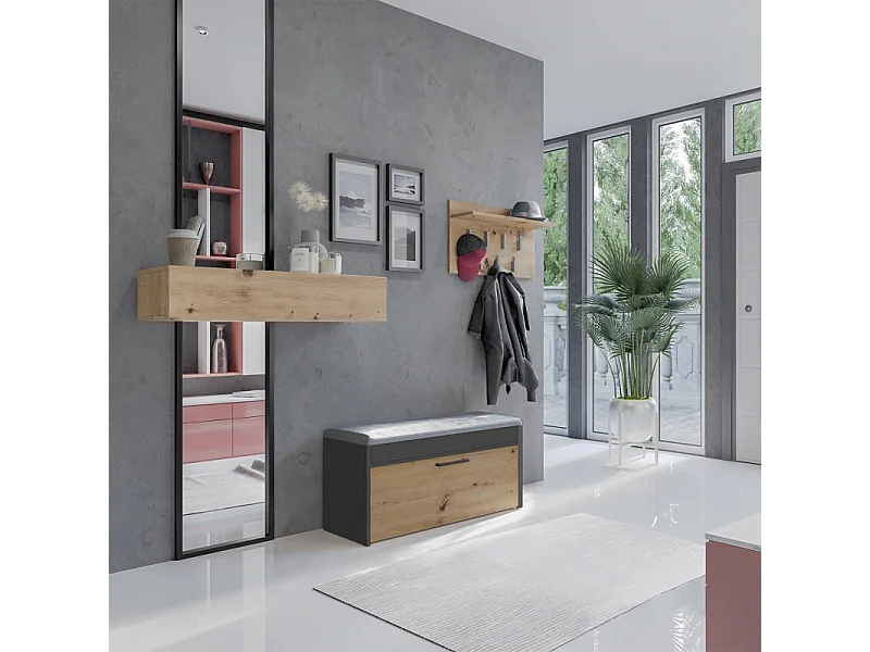 Szafka na obuwie Parma | Antracyt/Artisan | 100x35x49 cm | Szafka na obuwie z siedziskiem i schowkiem