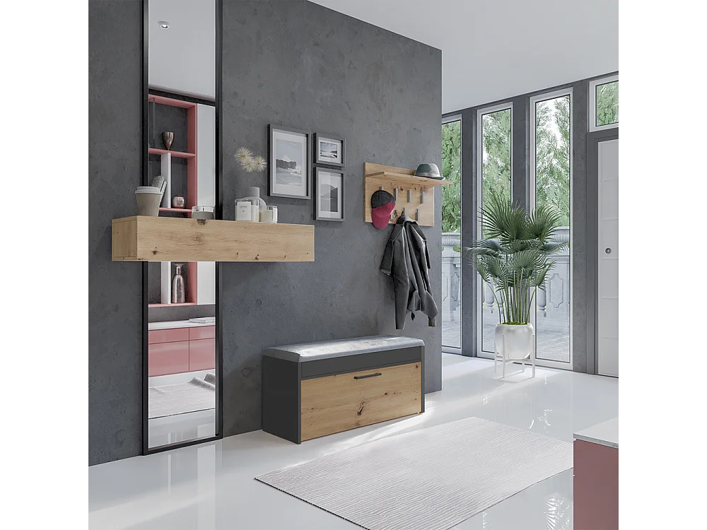 Szafka na obuwie Parma | Antracyt/Artisan | 100x35x49 cm | Szafka na obuwie z siedziskiem i schowkiem