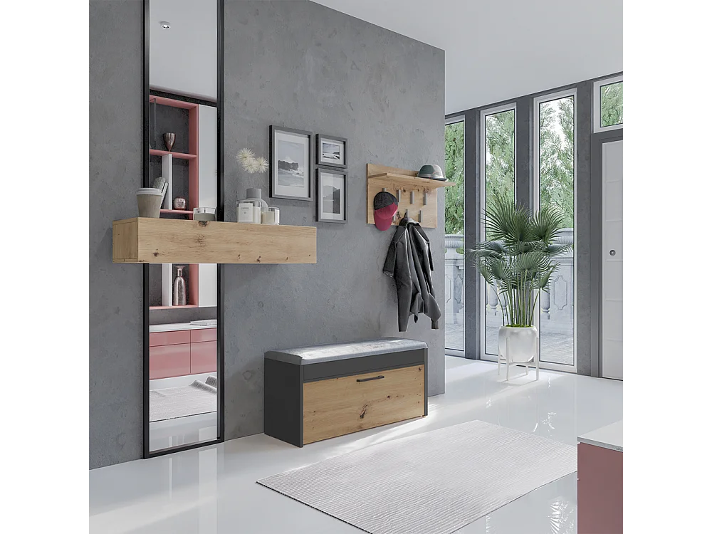 Szafka na obuwie Parma | Antracyt/Artisan | 100x35x49 cm | Szafka na obuwie z siedziskiem i schowkiem