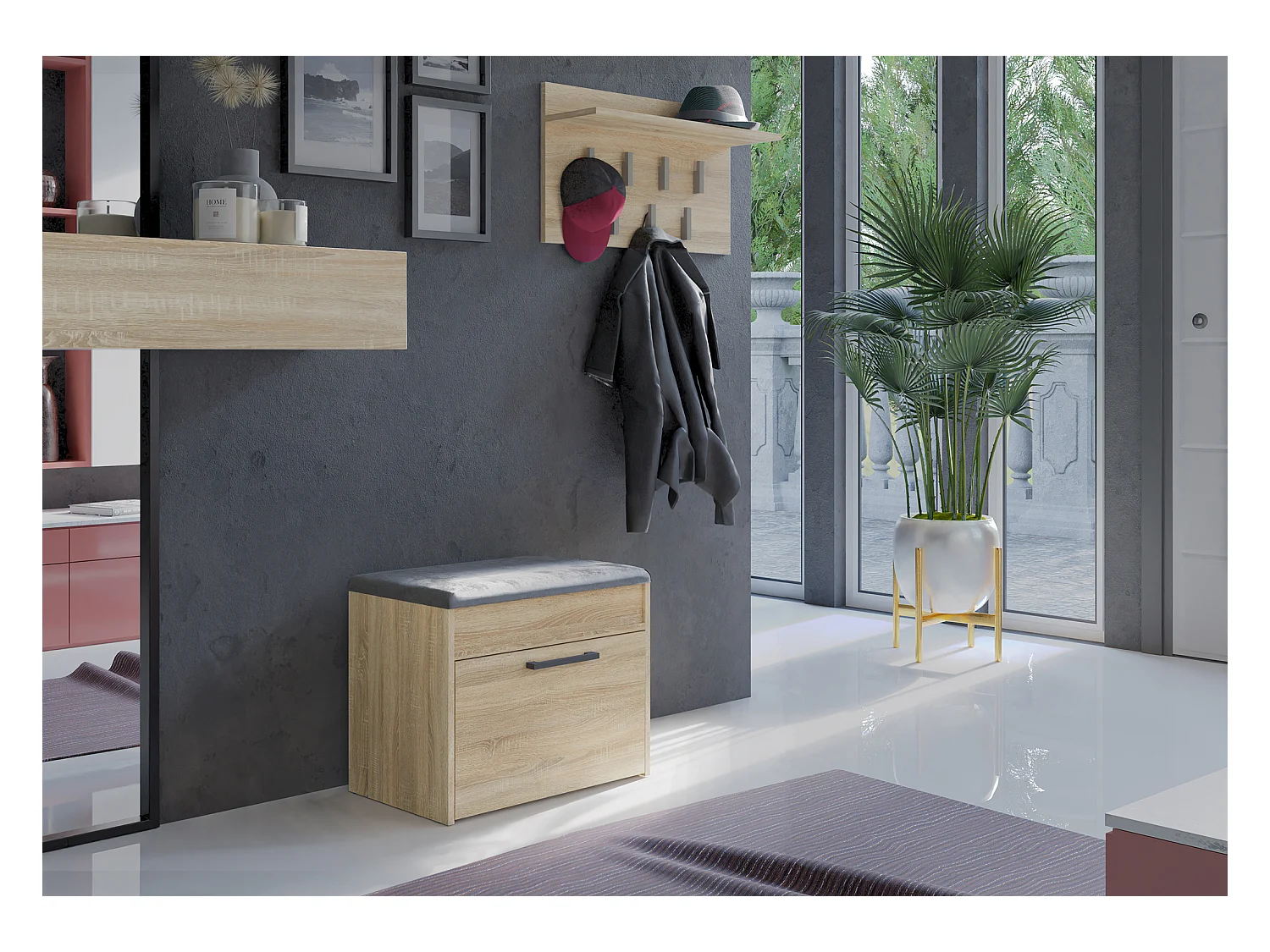 Szafka na Obuwie Parma MINI | Dąb Sonoma | 60x35x49 cm | Szafka na obuwie z siedziskiem