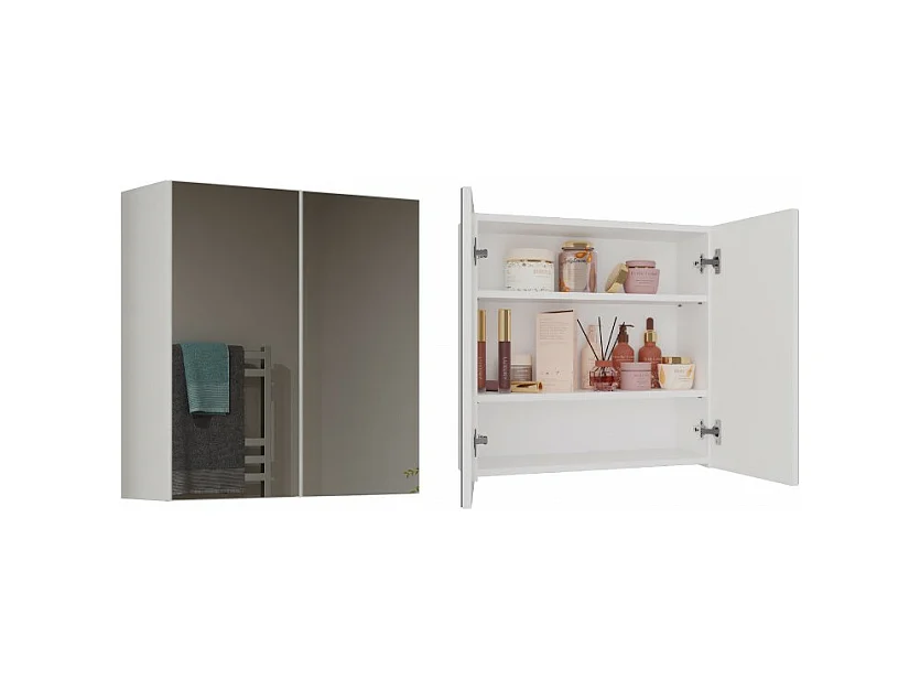 Szafka Łazienkowa Wisząca Pola 2DL | Biała | 60x22x60 cm | Szafka Łazienkowa z Lustem