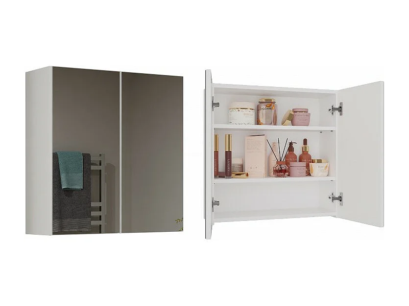 Szafka Łazienkowa Wisząca Pola 2DL | Biała | 60x22x60 cm | Szafka Łazienkowa z Lustem