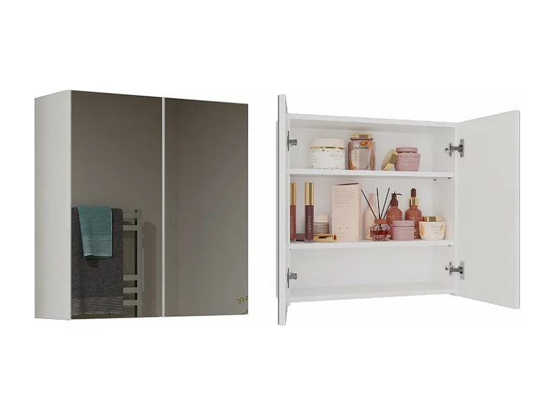 Szafka Łazienkowa Wisząca Pola 2DL | Biała | 60x22x60 cm | Szafka Łazienkowa z Lustem