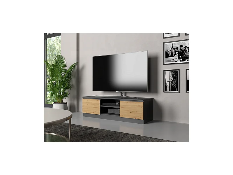 Szafka RTV Malwa 120 | Antracyt/Dąb Artisan | 120x40x36 cm | Nowoczesny Stolik RTV