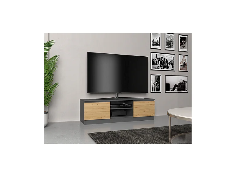 Szafka RTV Malwa 120 | Antracyt/Dąb Artisan | 120x40x36 cm | Nowoczesny Stolik RTV