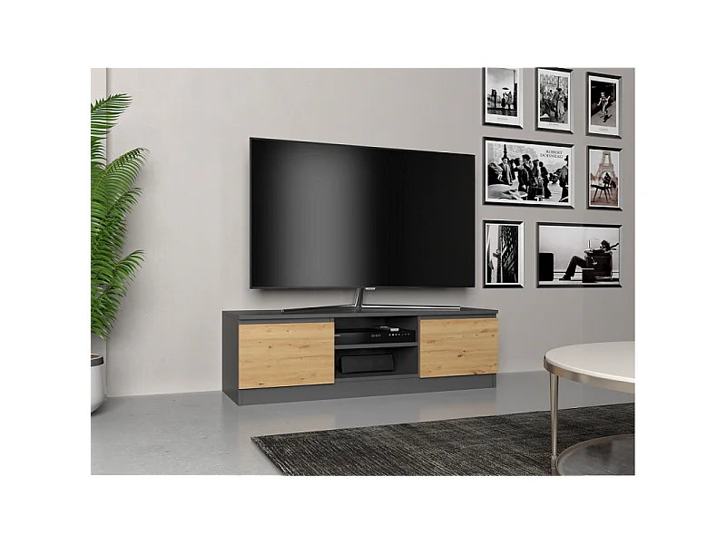 Szafka RTV Malwa 120 | Antracyt/Dąb Artisan | 120x40x36 cm | Nowoczesny Stolik RTV