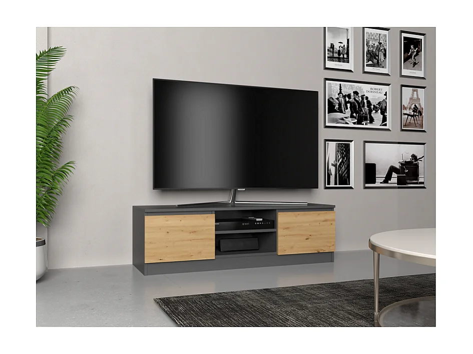 Szafka RTV Malwa 120 | Antracyt/Dąb Artisan | 120x40x36 cm | Nowoczesny Stolik RTV