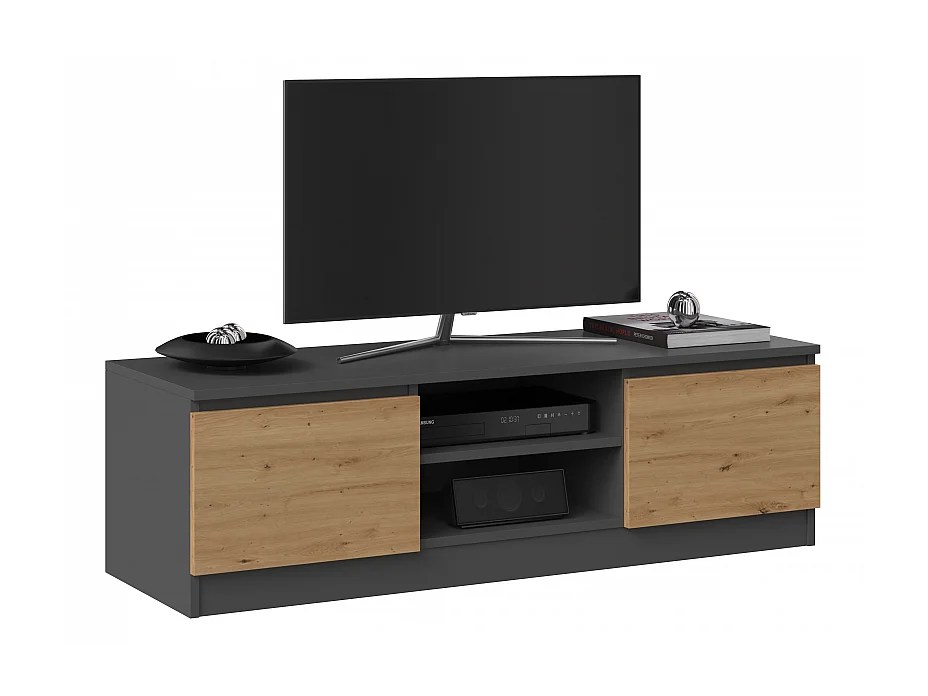 Szafka RTV Malwa 120 | Antracyt/Dąb Artisan | 120x40x36 cm | Nowoczesny Stolik RTV
