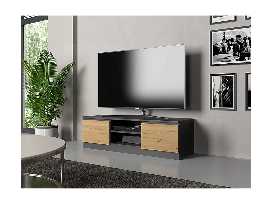 Szafka RTV Malwa 120 | Antracyt/Dąb Artisan | 120x40x36 cm | Nowoczesny Stolik RTV