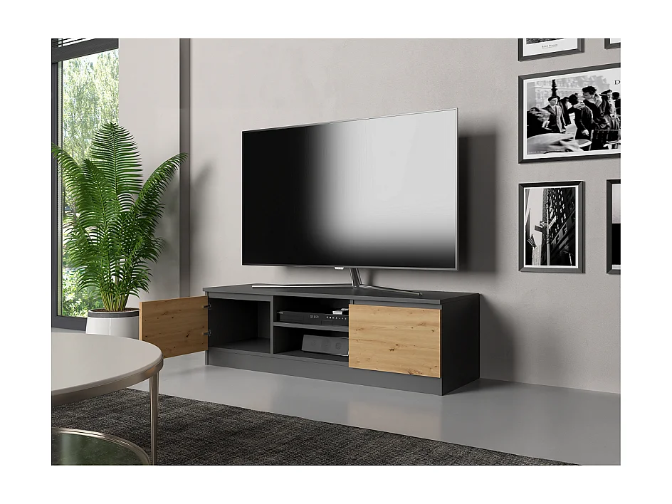 Szafka RTV Malwa 120 | Antracyt/Dąb Artisan | 120x40x36 cm | Nowoczesny Stolik RTV