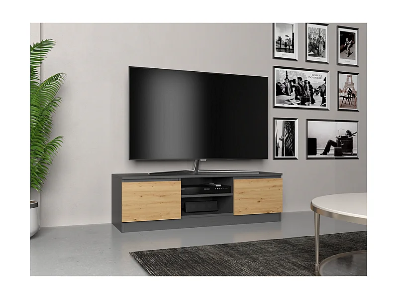 Szafka RTV Malwa 120 | Antracyt/Dąb Artisan | 120x40x36 cm | Nowoczesny Stolik RTV
