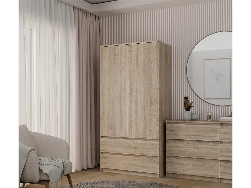 Szafa Malwa SS-90 | Dąb Sonoma  | 90x50x180 cm | Nowoczesna Szafa Dwudrzwiowa