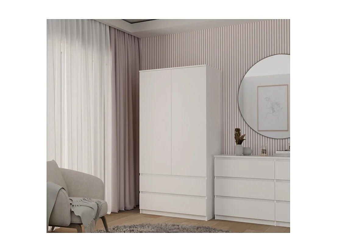 Szafa Malwa SS-90 | Biała | 90x50x180 cm | Nowoczesna Szafa Dwudrzwiowa