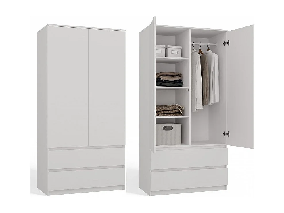 Szafa Malwa SS-90 | Biała | 90x50x180 cm | Nowoczesna Szafa Dwudrzwiowa