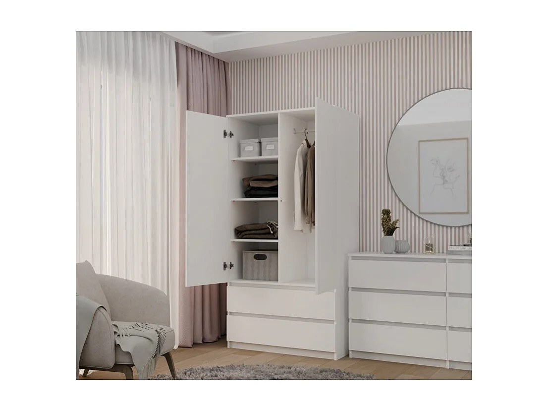 Szafa Malwa SS-90 | Biała | 90x50x180 cm | Nowoczesna Szafa Dwudrzwiowa