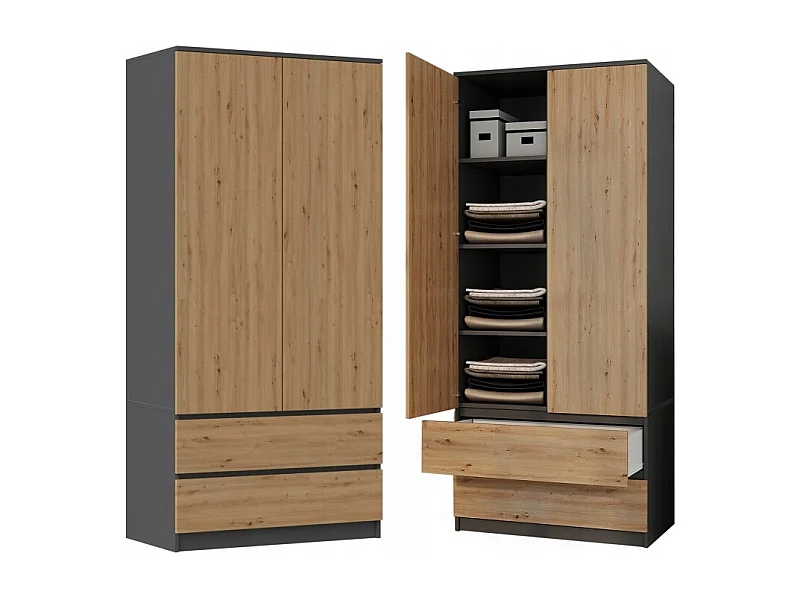 Szafa Malwa SS-90 |  Antracyt/Dąb Artisan  | 90x50x180 cm | Nowoczesna Szafa Dwudrzwiowa