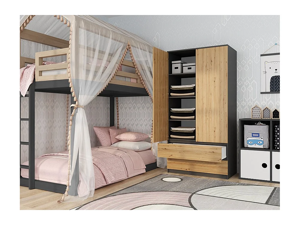 Szafa Malwa SS-90 |  Antracyt/Dąb Artisan  | 90x50x180 cm | Nowoczesna Szafa Dwudrzwiowa