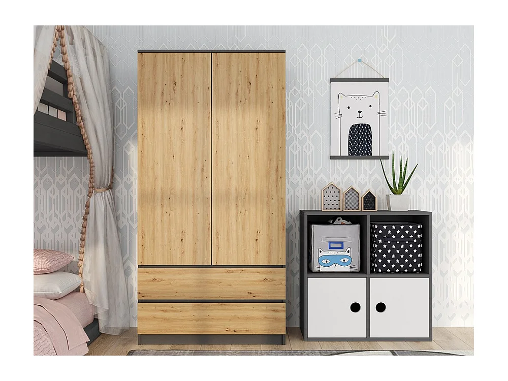 Szafa Malwa SS-90 |  Antracyt/Dąb Artisan  | 90x50x180 cm | Nowoczesna Szafa Dwudrzwiowa