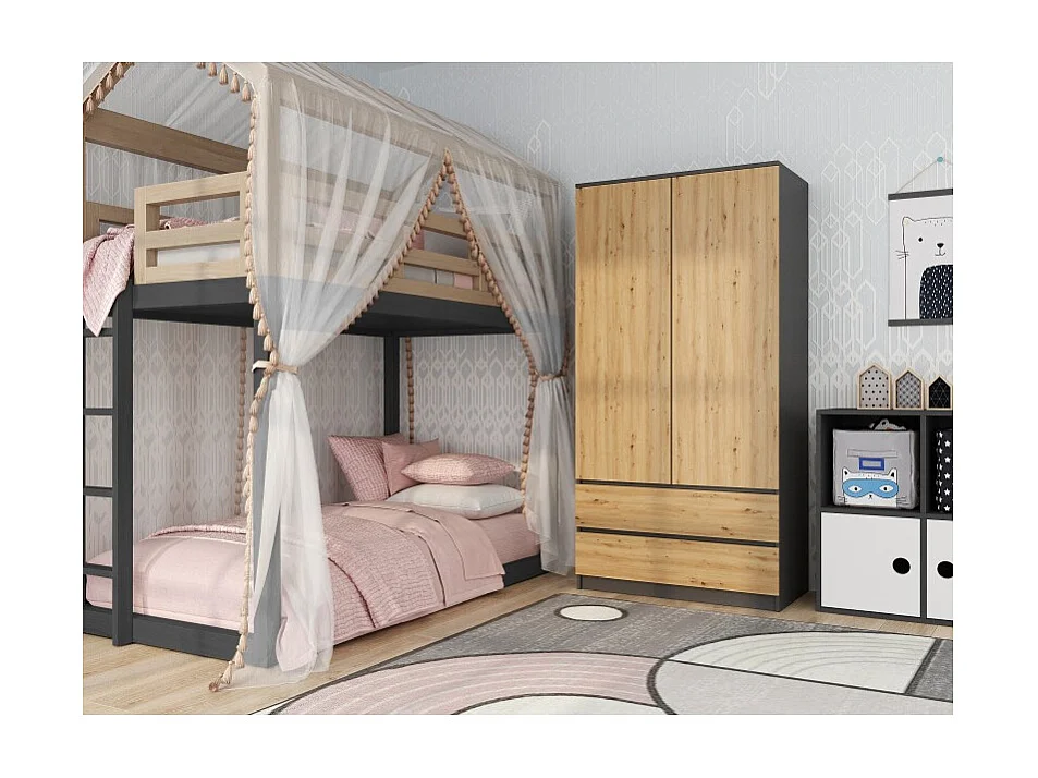 Szafa Malwa SS-90 |  Antracyt/Dąb Artisan  | 90x50x180 cm | Nowoczesna Szafa Dwudrzwiowa