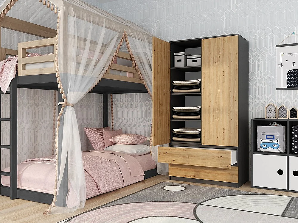 Szafa Malwa SS-90 |  Antracyt/Dąb Artisan  | 90x50x180 cm | Nowoczesna Szafa Dwudrzwiowa