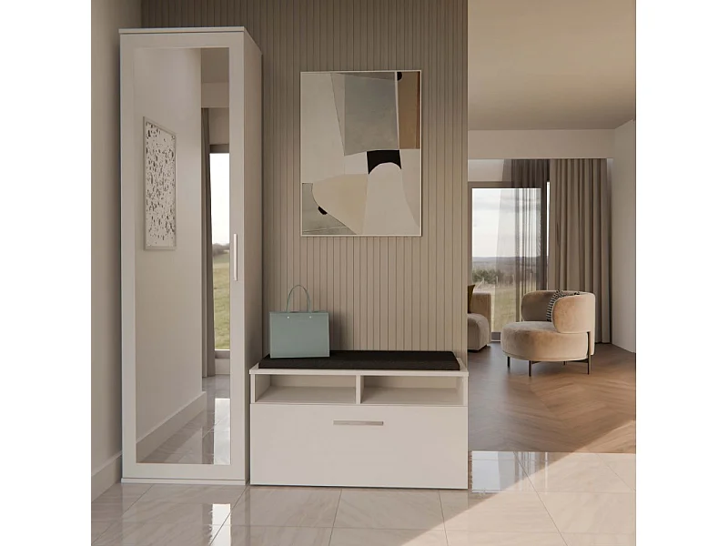 Szafa Duo | Biała | Nowoczesna Szafa z lustrem | 50x35x180 cm | Przedpokój