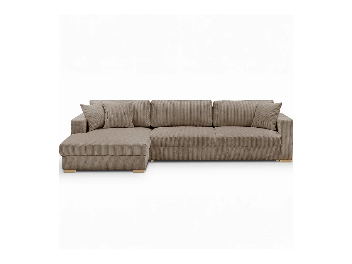 Canapé d'angle à gauche convertible 5 places en velours côtelé taupe - Robin