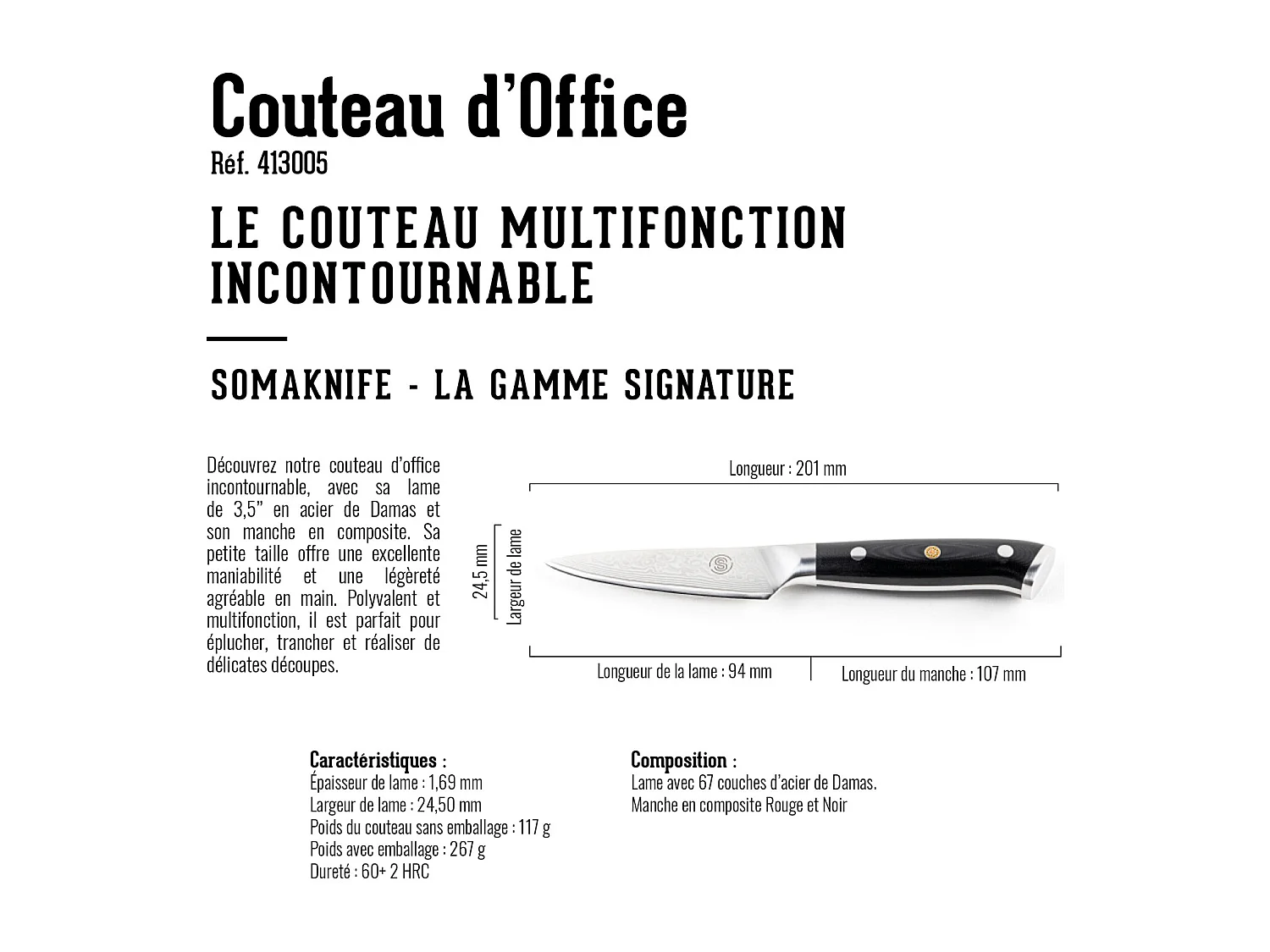 Couteau d'office 3.5 pouces, gamme Signature - SOMAGIC