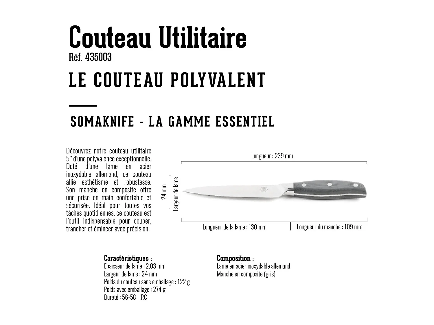 Couteau UTILITY 5 pouces, gamme Essentiel - SOMAGIC