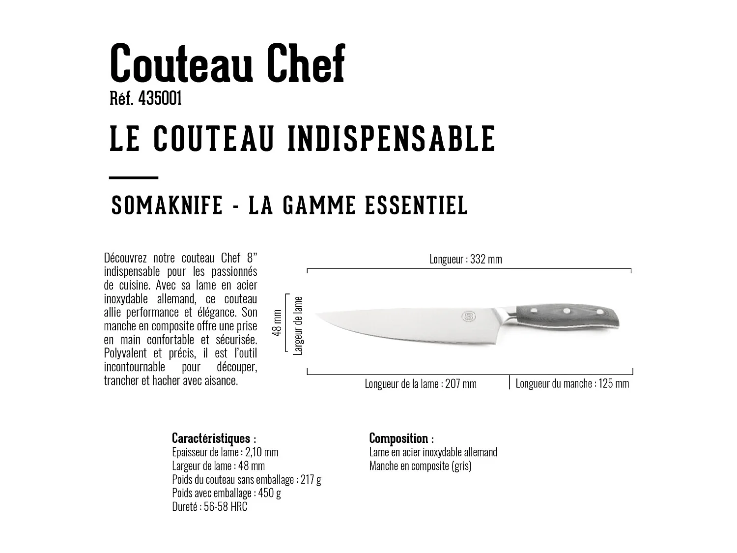 Couteau de chef 9 pouces, gamme Essentiel - SOMAGIC