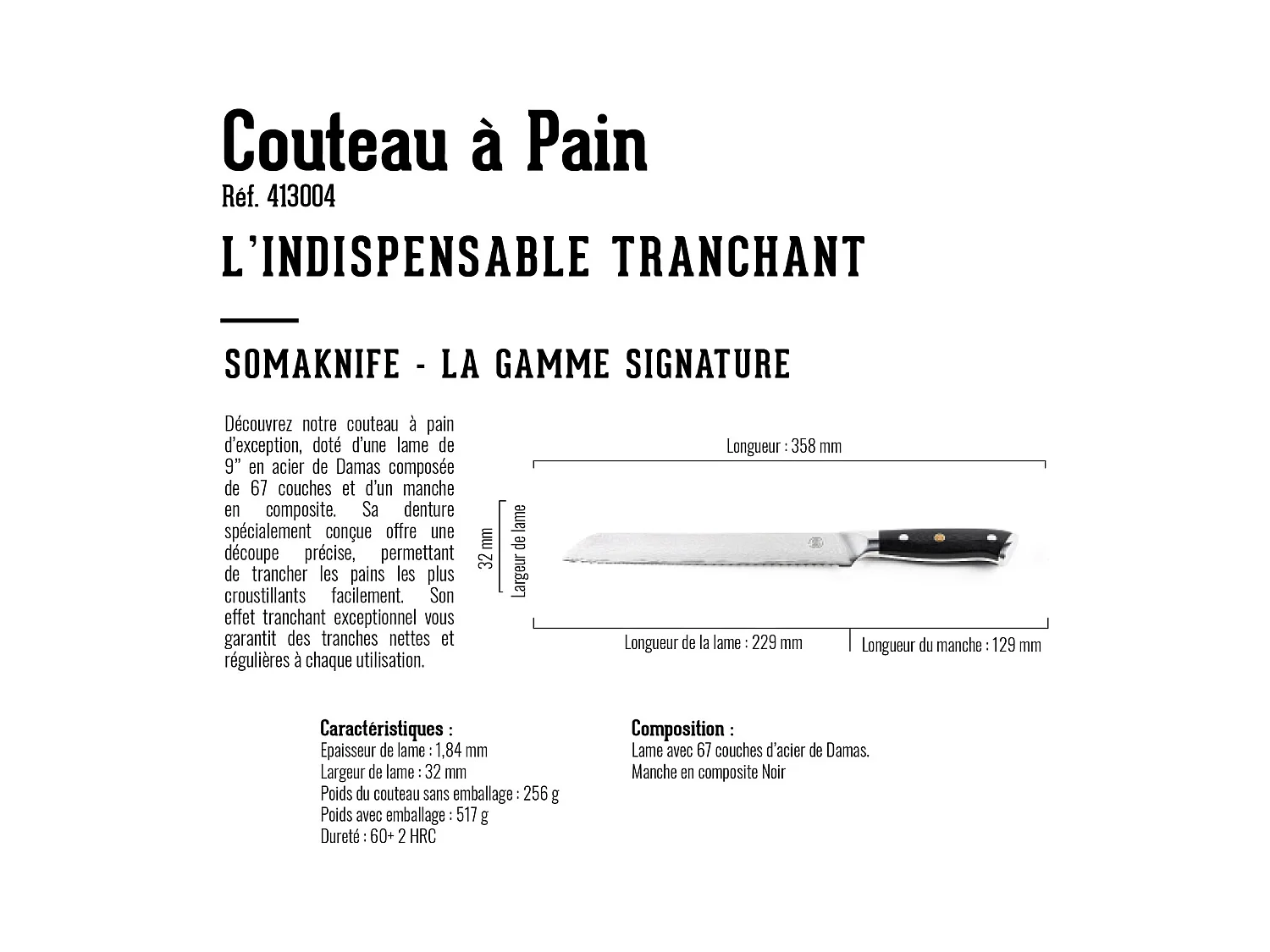 Cuchillo para pan de 9 pulgadas, gama Signature - SOMAGIC